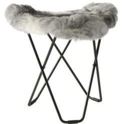 Flying Goose Iceland Stool, Shorn Grey/Black -Maze Furni Shop cuero flying goose iceland stool shorn grey 3