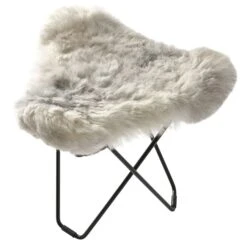 Flying Goose Iceland Stool, Shorn Grey/Black -Maze Furni Shop cuero flying goose iceland stool shorn grey 4