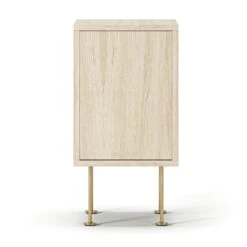 Vogue Bedside Table, White Pigmented Oak / Brass