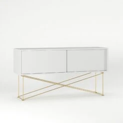 Vogue Media Furniture 136H, White/2W/Brass -Maze Furni Shop decotique vogue media furniture 136 with frame stand 82