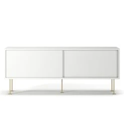 Vogue Media Bench With Legs 136 Cm, White / Brass