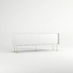 Vogue Media Bench With Legs 136 Cm, White / Brass -Maze Furni Shop decotique vogue media furniture 136 with legs 38