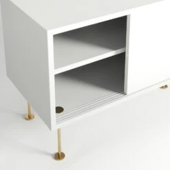 Vogue Media Bench With Legs 136 Cm, White / Brass -Maze Furni Shop decotique vogue media furniture 136 with legs 39