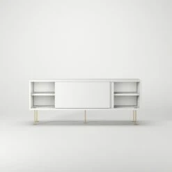 Vogue Media Bench With Legs 136 Cm, White / Brass -Maze Furni Shop decotique vogue media furniture 136 with legs 40