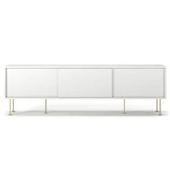 Vogue Media Bench With Legs 180 Cm, White / Brass
