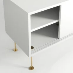 Vogue Media Bench With Legs 180 Cm, White / Brass -Maze Furni Shop decotique vogue media furniture 180 with legs 55