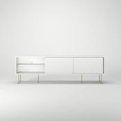Vogue Media Bench With Legs 180 Cm, White / Brass -Maze Furni Shop decotique vogue media furniture 180 with legs 56