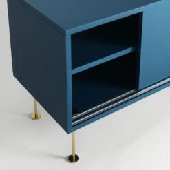 Vogue Media Bench With Legs 180 Cm, Dark Blue / Brass -Maze Furni Shop decotique vogue media furniture 180 with legs 62