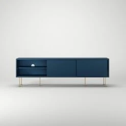 Vogue Media Bench With Legs 180 Cm, Dark Blue / Brass -Maze Furni Shop decotique vogue media furniture 180 with legs 63