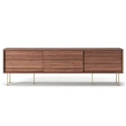 Vogue Media Bench With Legs 180 Cm, Walnut / Brass