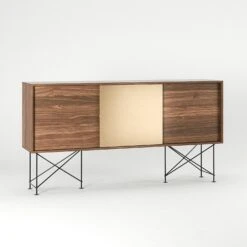 Vogue Sideboard 180H, Walnut/2W1B/Black -Maze Furni Shop decotique vogue sideboard 180 one brass door frame stand 114