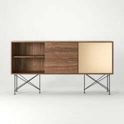 Vogue Sideboard 180H, Walnut/2W1B/Black -Maze Furni Shop decotique vogue sideboard 180 one brass door frame stand 116