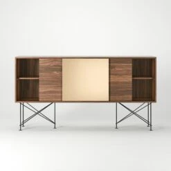 Vogue Sideboard 180H, Walnut/2W1B/Black -Maze Furni Shop decotique vogue sideboard 180 one brass door frame stand 117