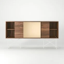 Vogue Sideboard 180H, Walnut/2W1B/White -Maze Furni Shop decotique vogue sideboard 180 one brass door frame stand 187