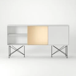 Vogue Sideboard 180H, White/1W2B/Black -Maze Furni Shop decotique vogue sideboard 180 two brass doors frame stand 28