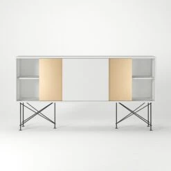 Vogue Sideboard 180H, White/1W2B/Black -Maze Furni Shop decotique vogue sideboard 180 two brass doors frame stand 29