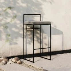 Bar Stool With Backrest Outdoor 90 Cm, Taupe -Maze Furni Shop department bar stool outdoor with backrest sunbrella 37