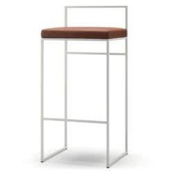 Bar Stool With Backrest 90 Cm, White / Brown Leather