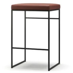 Bar Stool Without Backrest 67 Cm, Black / Brown Leather