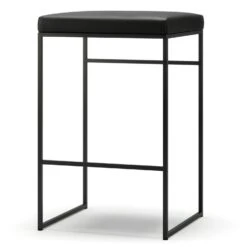 Bar Stool Without Backrest 67 Cm, Black / Black Leather
