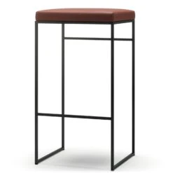 Bar Stool Without Backrest 77 Cm, Black / Brown Leather