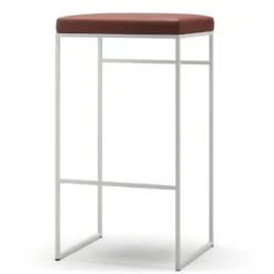 Bar Stool Without Backrest 77 Cm, White / Brown Leather