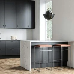 Bar Stool Without Backrest 77 Cm, Grey / Brown Leather -Maze Furni Shop department bar stool without backrest 77 cm 65