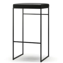 Bar Stool Without Backrest 77 Cm, Black / Black Leather
