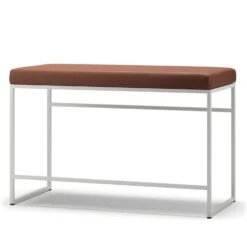 Bench, White / Brown Leather