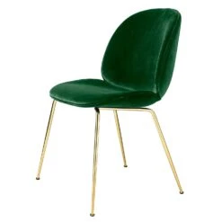Gubi Beetle Dining Chair Fully Upholstered, Conic Base Brass, Velluto Cotone 234