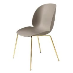 Gubi Beetle Dining Chair Un-upholstered, Conic Base Brass, New Beige