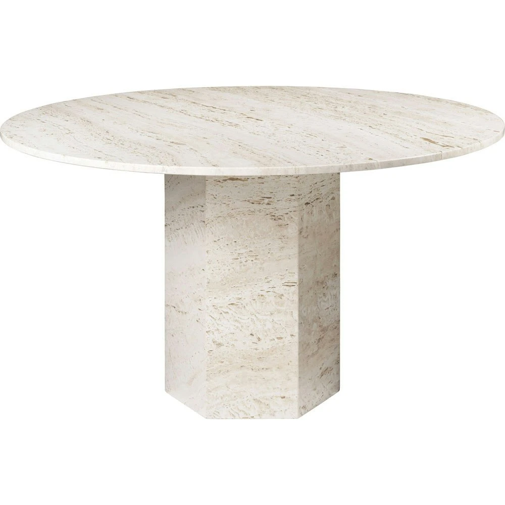 Gubi Epic Dining Table Rund Ø130 Cm, White Travertine 1 Gubi Epic Dining Table Rund Ø130 Cm, White Travertine