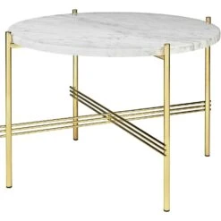 Gubi TS Coffee Table 55 Cm, Brass / White Travertine