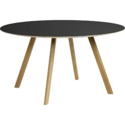 Hay CPH 25 Table Ø140x74 Cm, Water-based Lacquered Oak / Black Linoleum