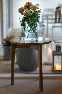 Höllviken Side Table Ø45x50 Cm, White Pigmented Oak/Limestone -Maze Furni Shop mavis hollviken side table 45 cm limestone top 3