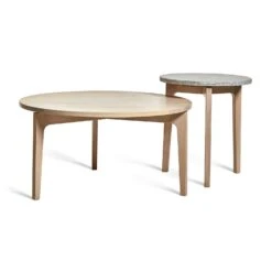 Höllviken Side Table Ø45x50 Cm, White Pigmented Oak/Limestone -Maze Furni Shop mavis hollviken side table 45 cm limestone top 6