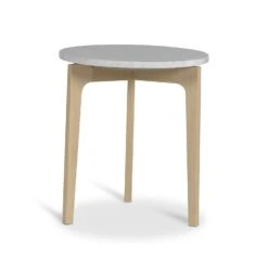 Höllviken Side Table Ø45x50 Cm, White Pigmented Oak/Carrara Marble