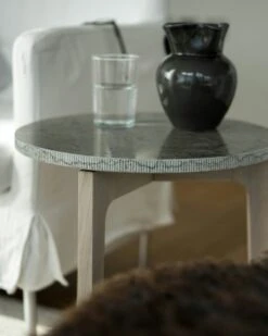 Höllviken Side Table Ø45x50 Cm, White Pigmented Oak/Limestone -Maze Furni Shop mavis hollviken side table 45x50 cm 0