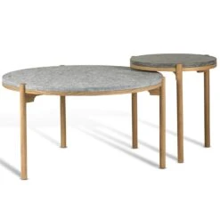 Dondo Side Table Ø45 Cm, Oak / Cut Limestone -Maze Furni Shop mavis sidobord dondo d45 vitpig matt ek kalksten 1