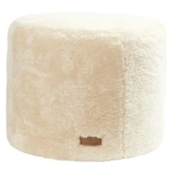Shepherd Frida Round Sheepskin Pouf, Creme