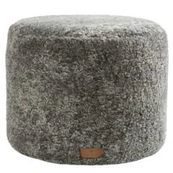 Shepherd Frida Round Sheepskin Pouf, Grey Graphite
