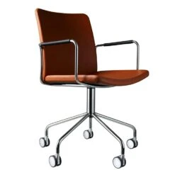 Swedese Stella Armchair On Wheels, Brown Leather