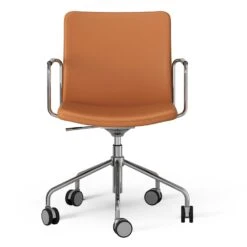 Swedese Stella Chair With Wheel Adjustable , Chrome / Cognac