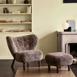 &Tradition Little Petra ATD1 Footstool, Oiled Walnut / Sheepskin Sahara -Maze Furni Shop tradition little petra atd1 footstool oiled walnut 9